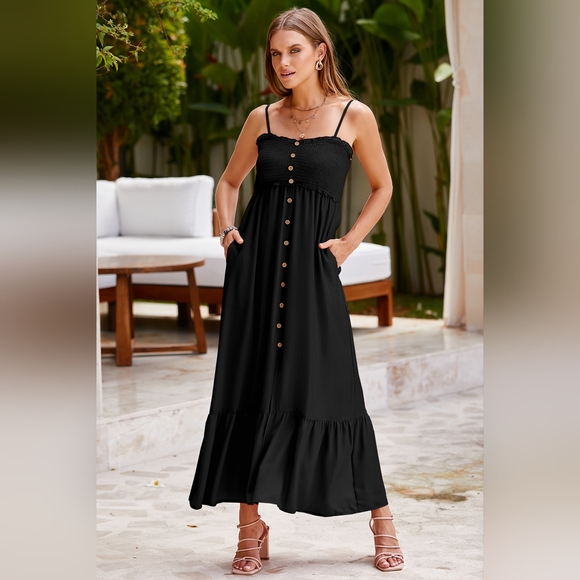 Smocked Spaghetti Strap Ruffle Hem Dress - Picture 1 of 6